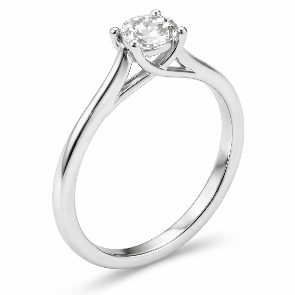 Low-Set Round Lab Grown Diamond Solitaire Engagement Ring with Crossover Claws