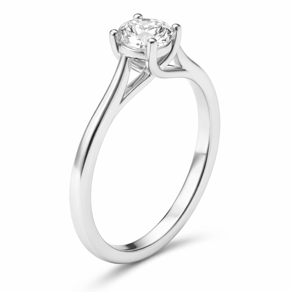 Low-Set Round Lab Grown Diamond Solitaire Engagement Ring with Crossover Claws