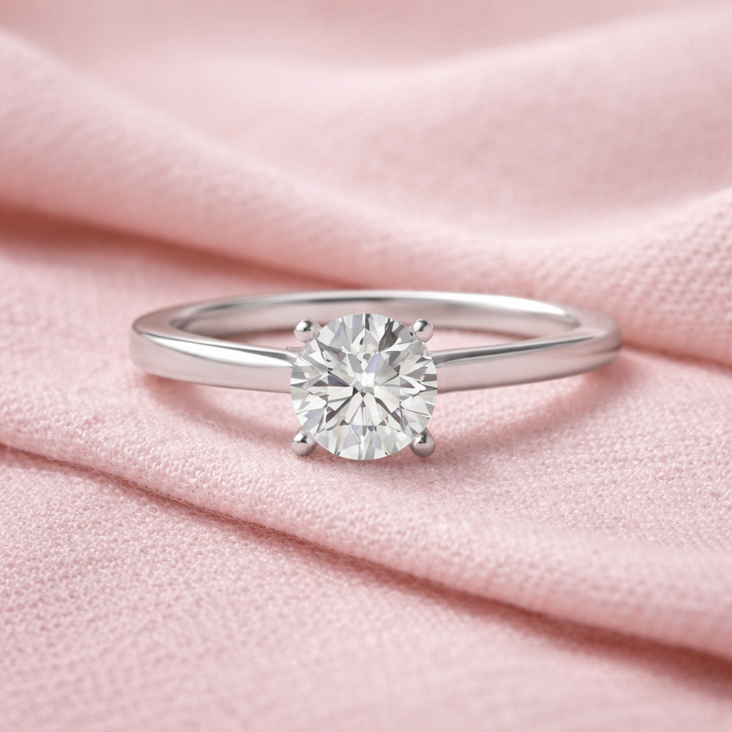 Low-Set Round Lab Grown Diamond Solitaire Engagement Ring with Crossover Claws