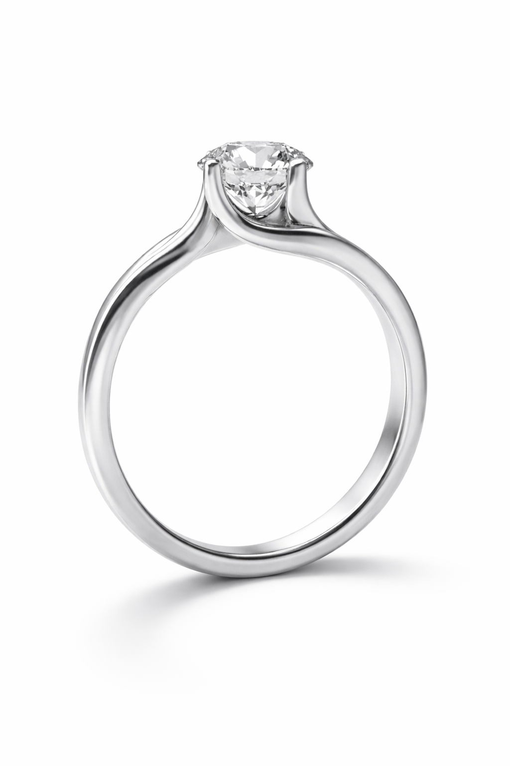 Low Set Round Lab Grown Diamond Solitaire Engagement Ring with Twisted Crossover Shoulders