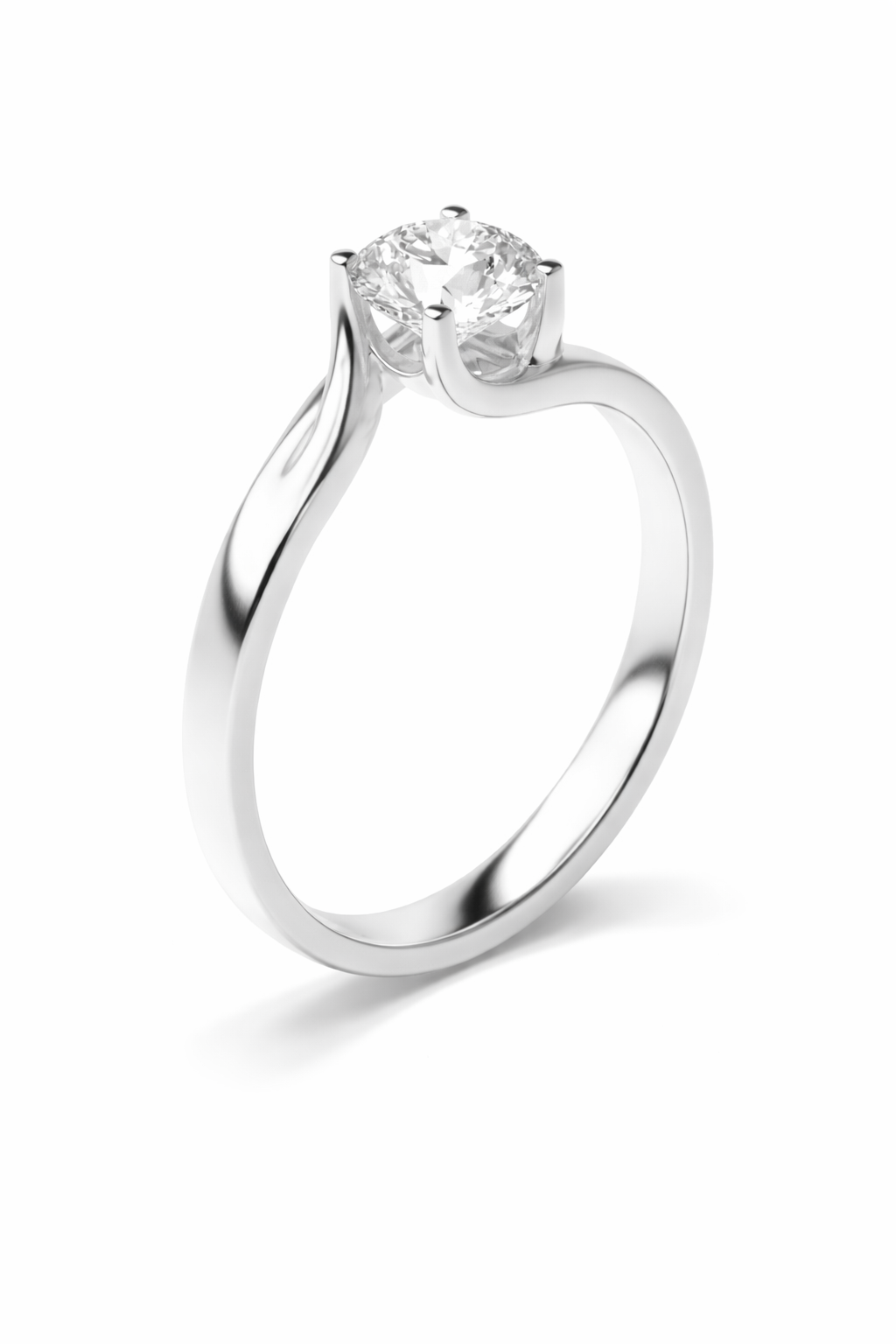 Low Set Round Lab Grown Diamond Solitaire Engagement Ring with Twisted Crossover Shoulders