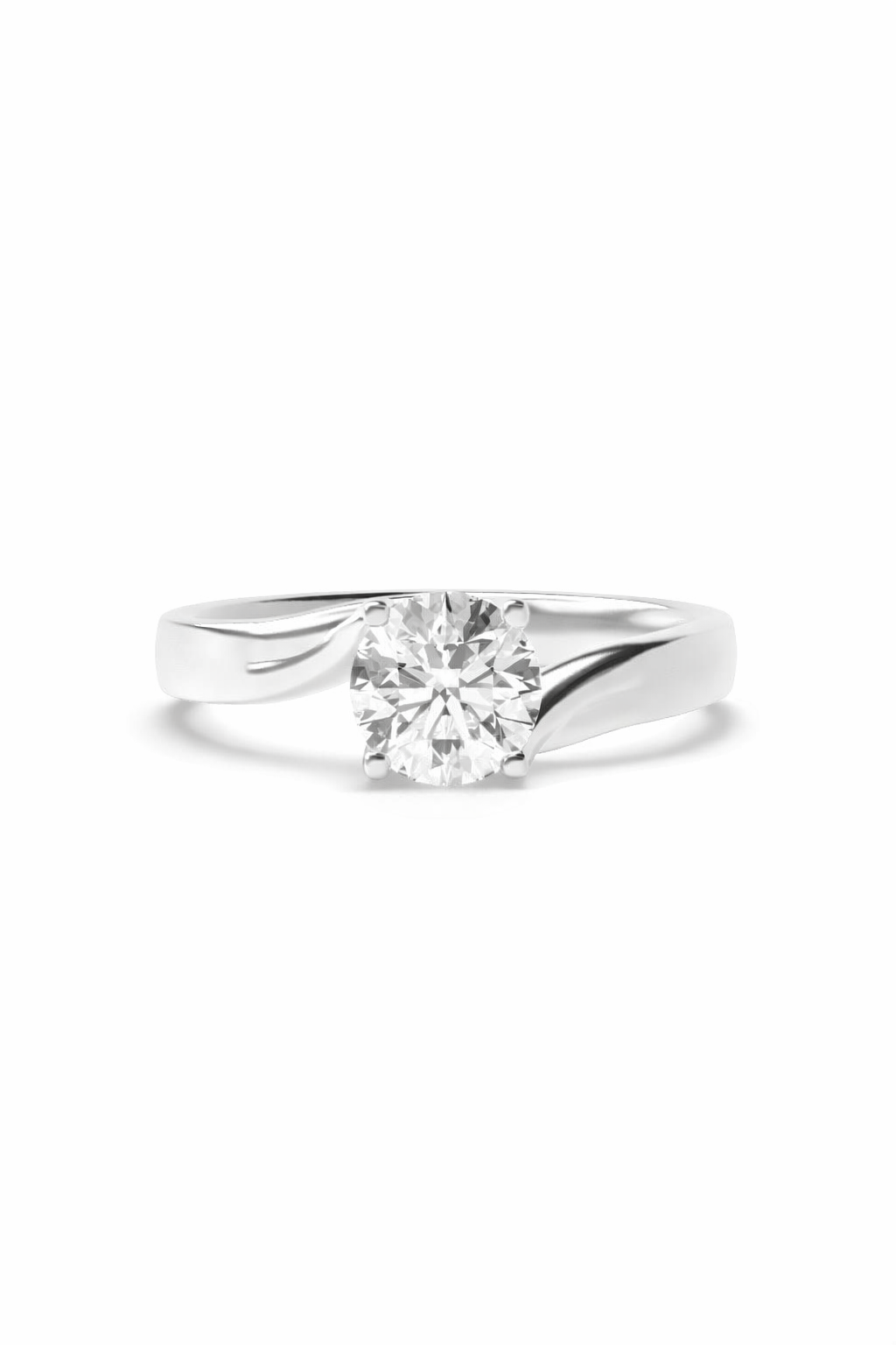 Low Set Round Lab Grown Diamond Solitaire Engagement Ring with Twisted Crossover Shoulders