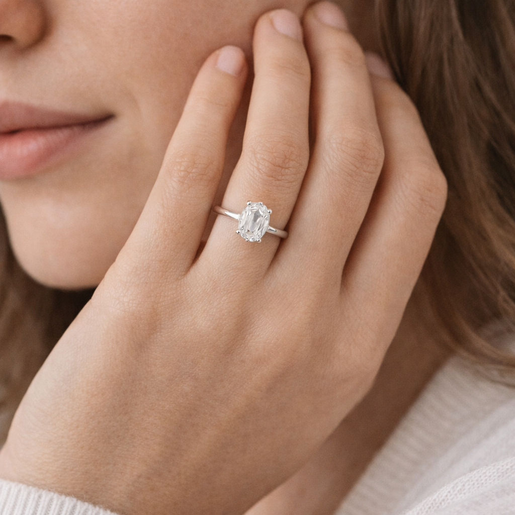 Oval Twin Claw Cathedral Solitaire Engagement Ring
