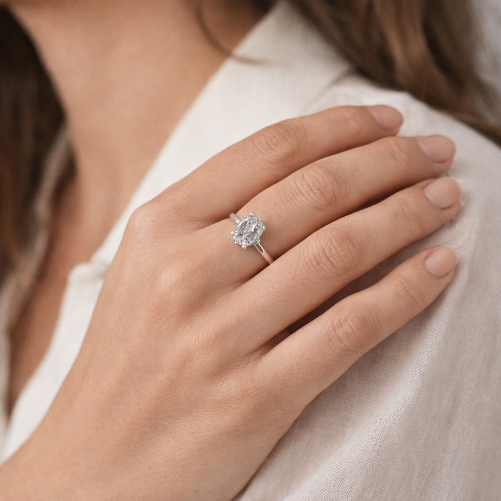 Oval Twin Claw Cathedral Solitaire Engagement Ring