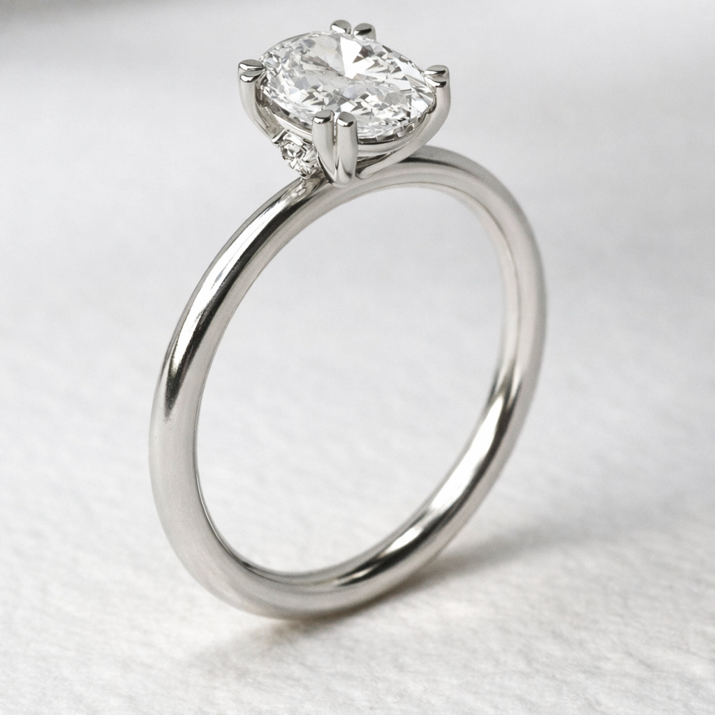 Oval Twin Claw Cathedral Solitaire Engagement Ring