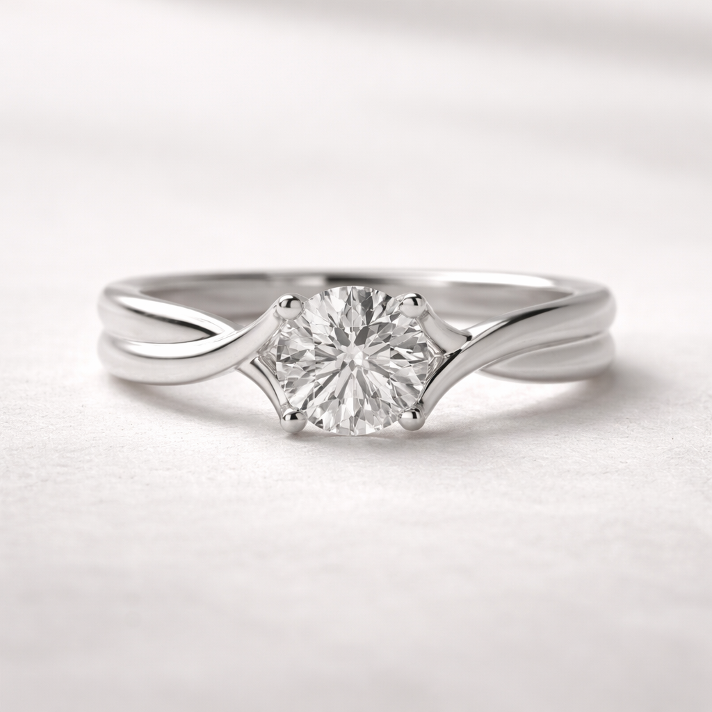 High-Set Round Split-Shoulder Crossover Solitaire Engagement Ring with Lab-Grown Diamond