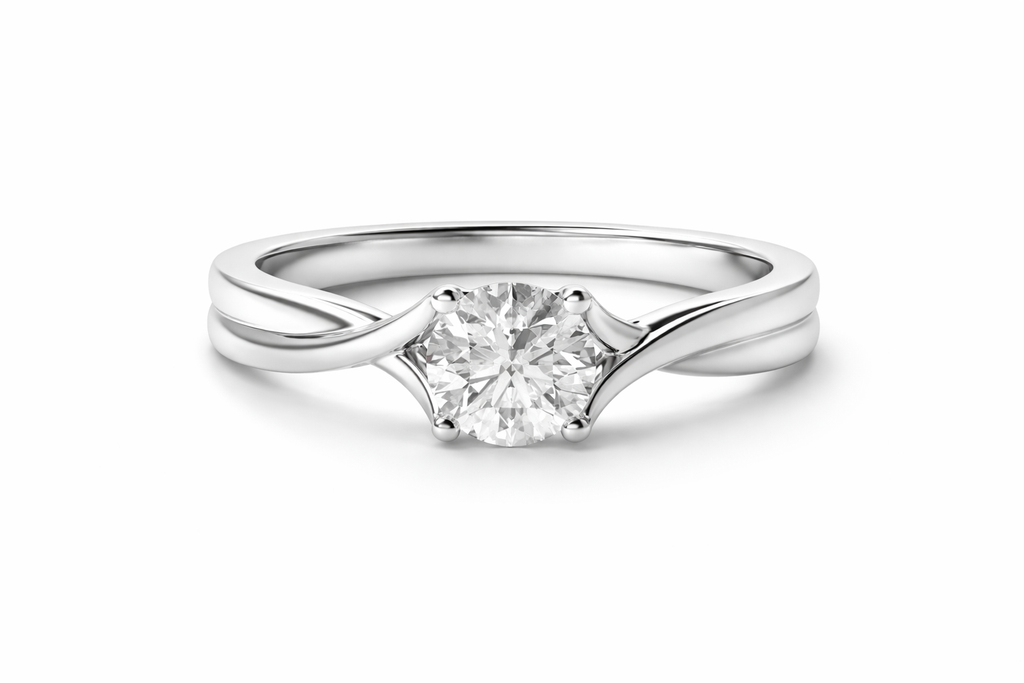 High-Set Round Split-Shoulder Crossover Solitaire Engagement Ring with Lab-Grown Diamond