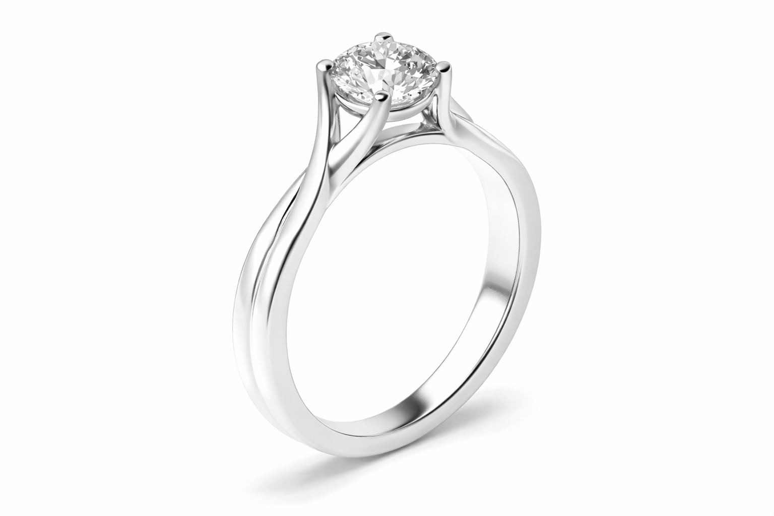 High-Set Round Split-Shoulder Crossover Solitaire Engagement Ring with Lab-Grown Diamond