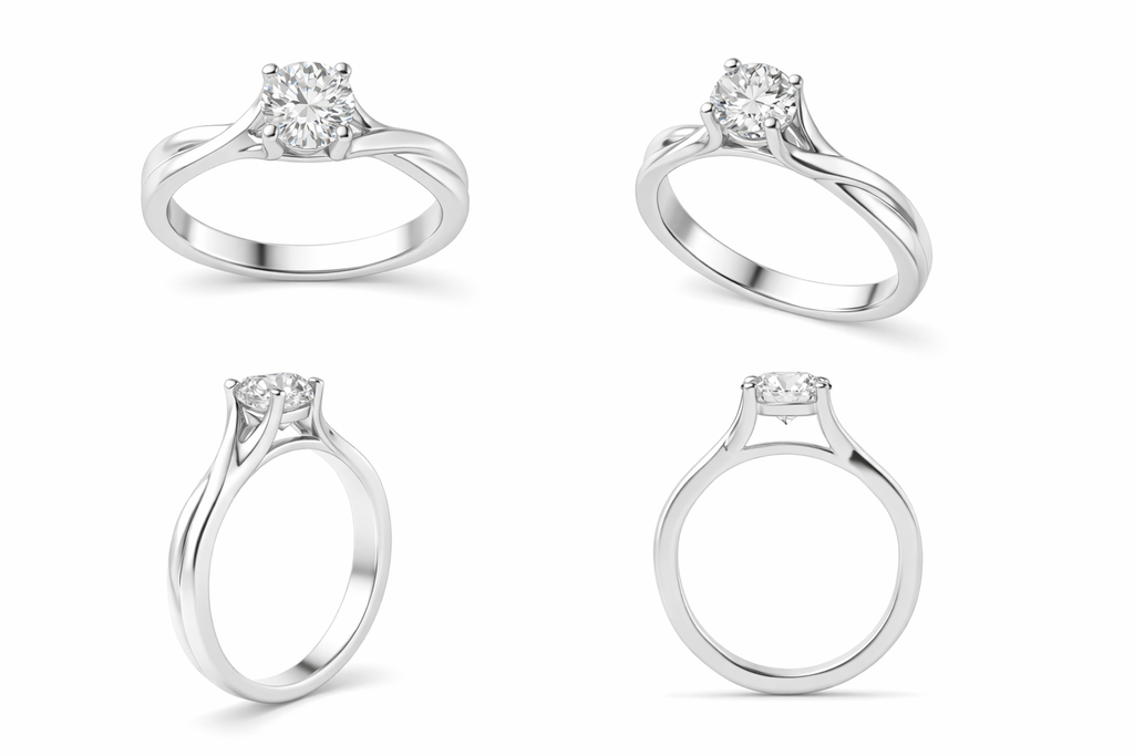 High-Set Round Split-Shoulder Crossover Solitaire Engagement Ring with Lab-Grown Diamond
