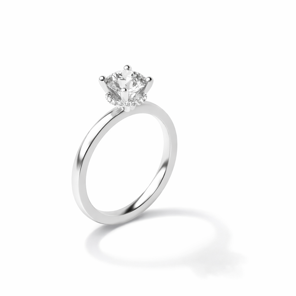 9K White Gold Oval Lab-Grown Diamond High-Set Hidden Halo Solitaire Engagement Ring