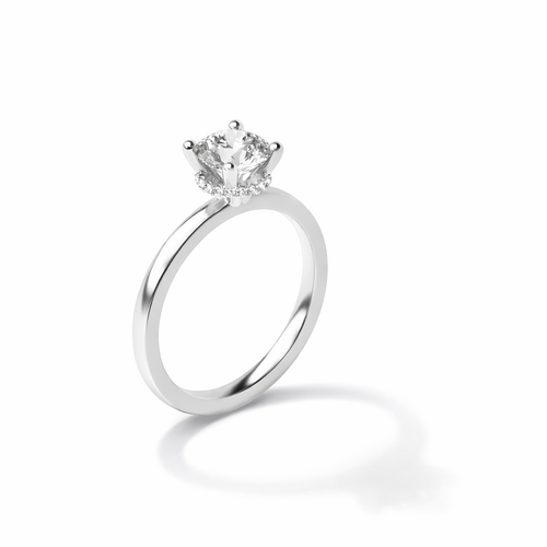 9K White Gold Oval Lab-Grown Diamond High-Set Hidden Halo Solitaire Engagement Ring