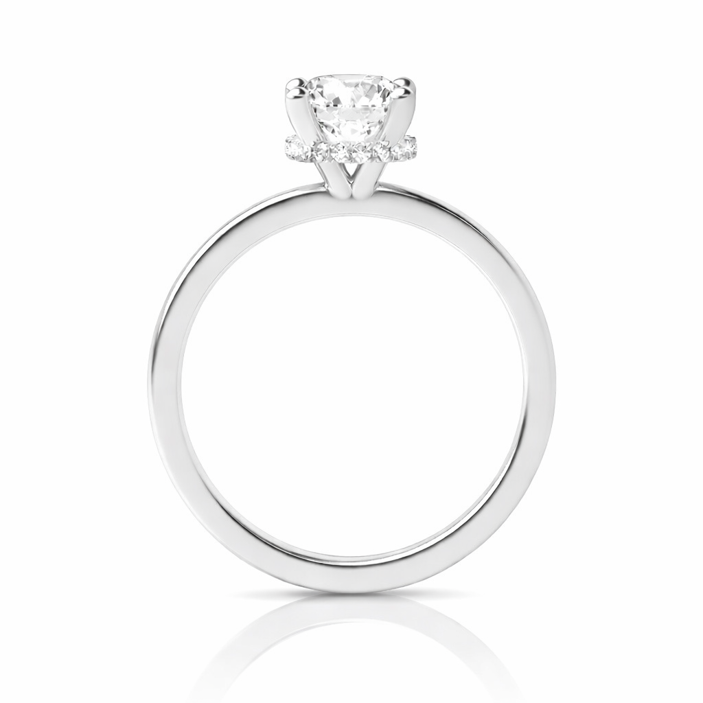 9K White Gold Oval Lab-Grown Diamond High-Set Hidden Halo Solitaire Engagement Ring