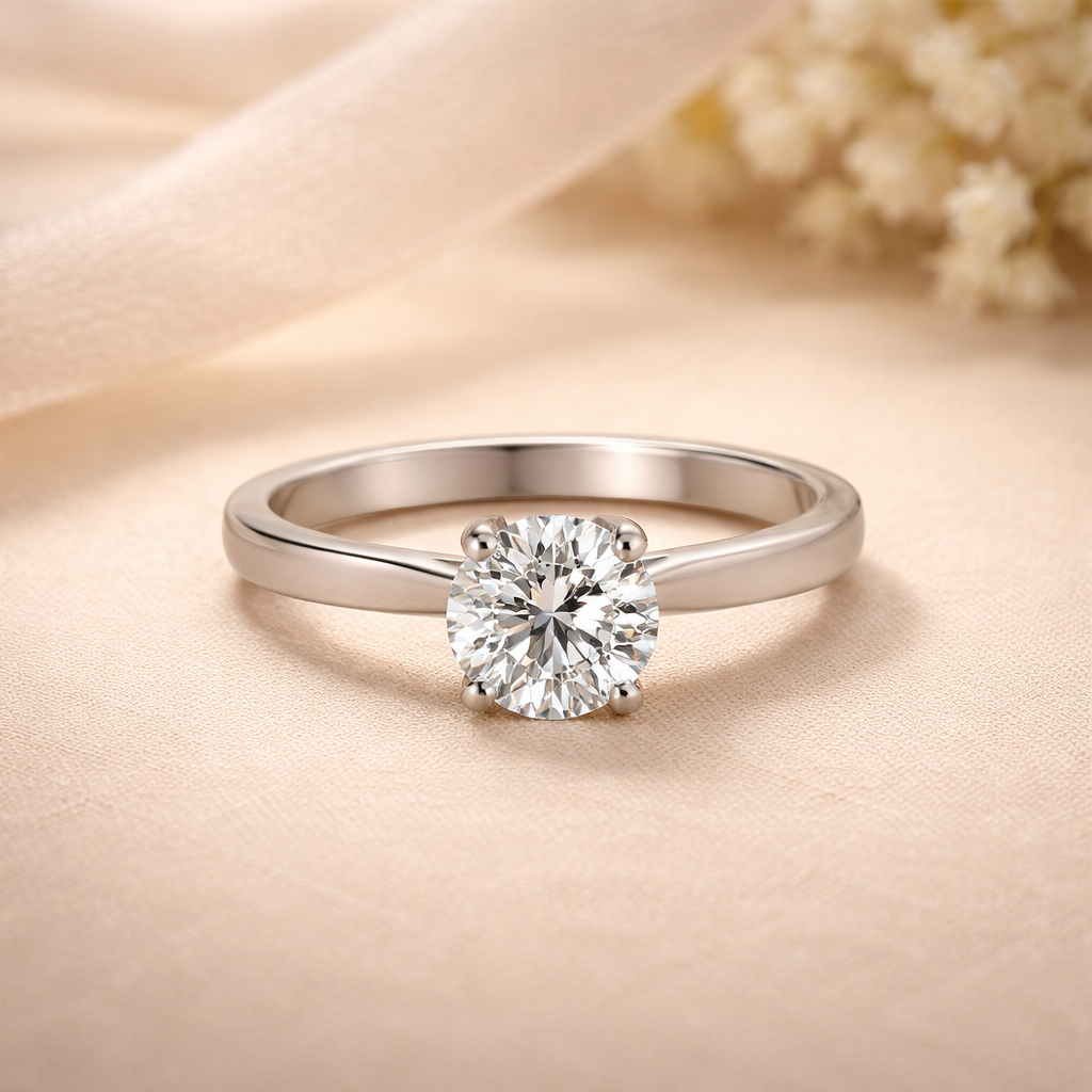 Classic Low-Set Round Lab-Grown Diamond Solitaire Engagement Ring · 18K White Gold