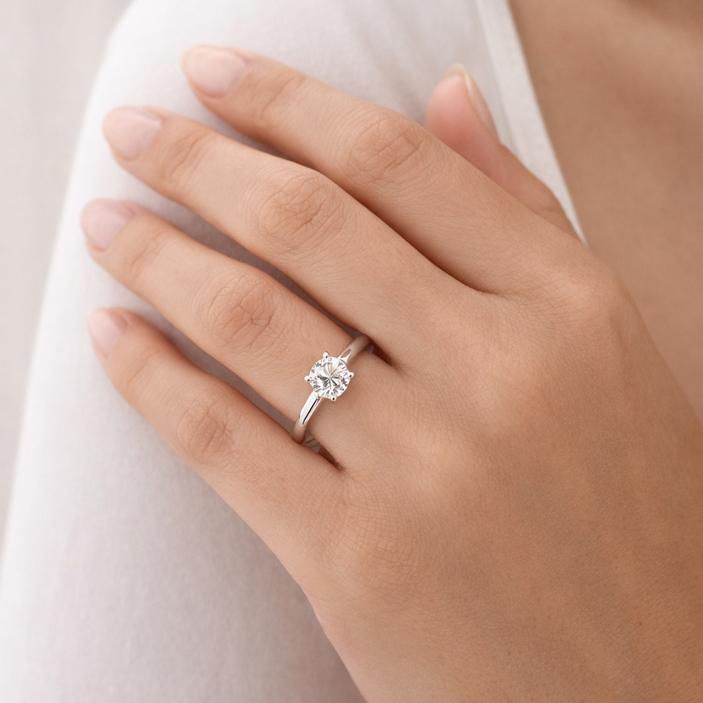 Classic Low-Set Round Lab-Grown Diamond Solitaire Engagement Ring · 18K White Gold