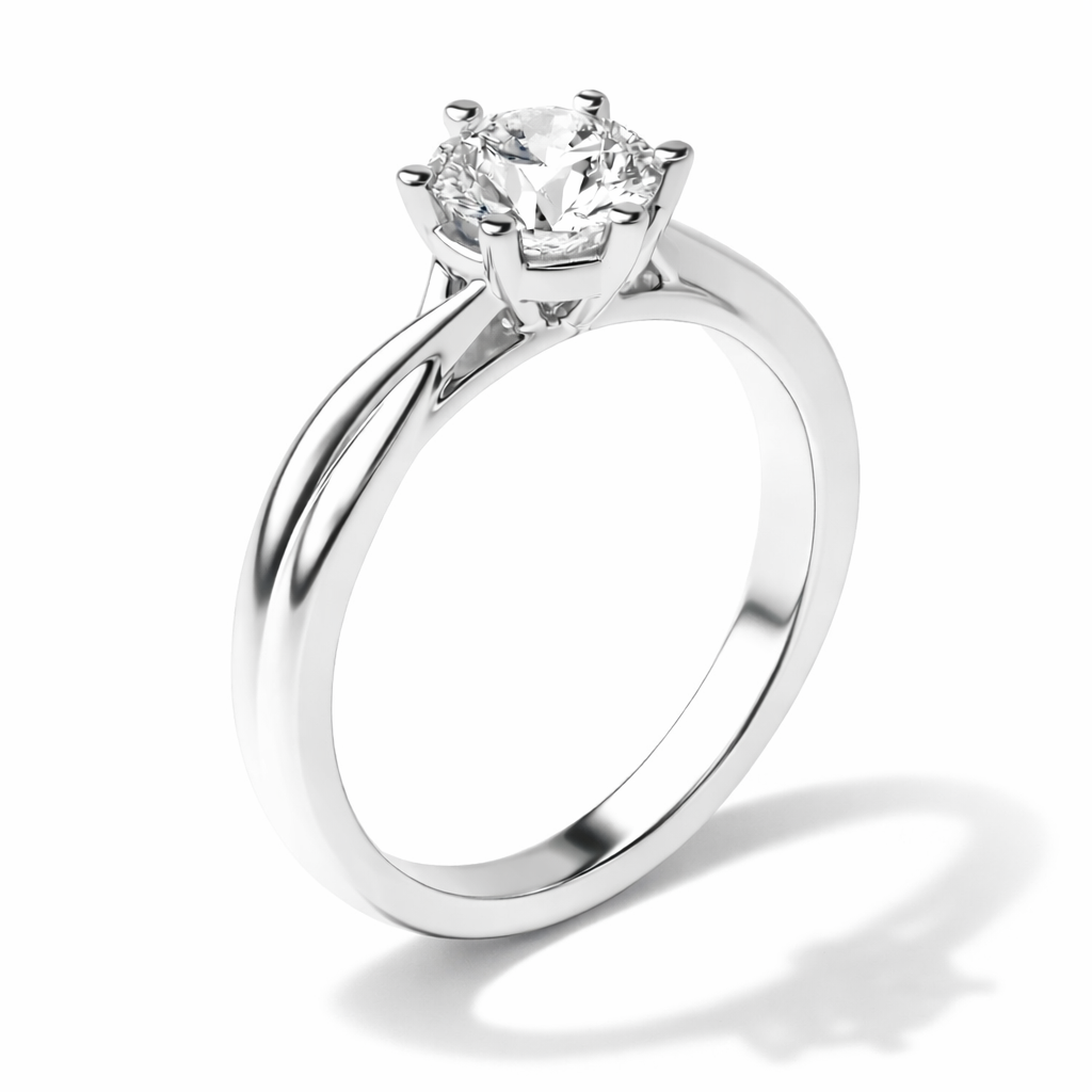 Classic 6-Prong Round Lab-Grown Diamond Solitaire Engagement Ring with Crossover Shoulders