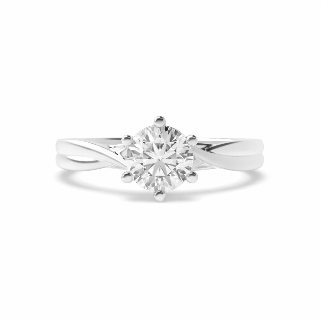 Classic 6-Prong Round Lab-Grown Diamond Solitaire Engagement Ring with Crossover Shoulders