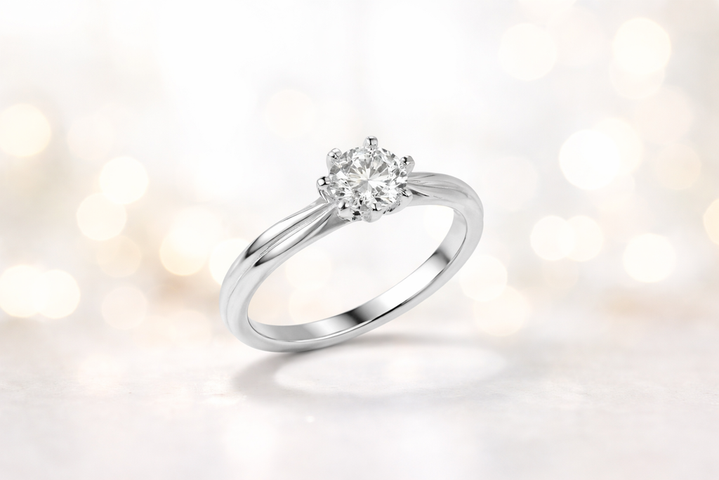 Classic 6-Prong Round Lab-Grown Diamond Solitaire Engagement Ring with Crossover Shoulders