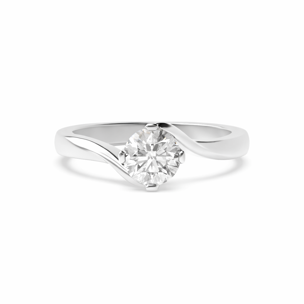 4 Prong Round 9K White Gold Lab Grown Diamond Twisted Open Band Solitaire Engagement Ring