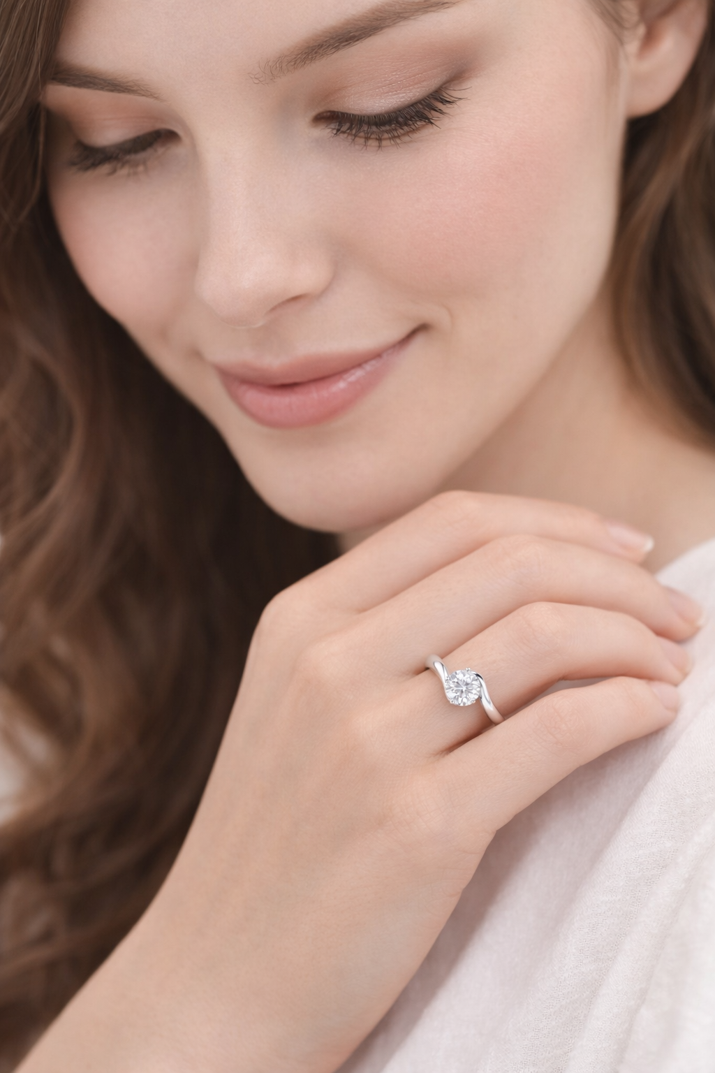 4 Prong Round 9K White Gold Lab Grown Diamond Twisted Open Band Solitaire Engagement Ring