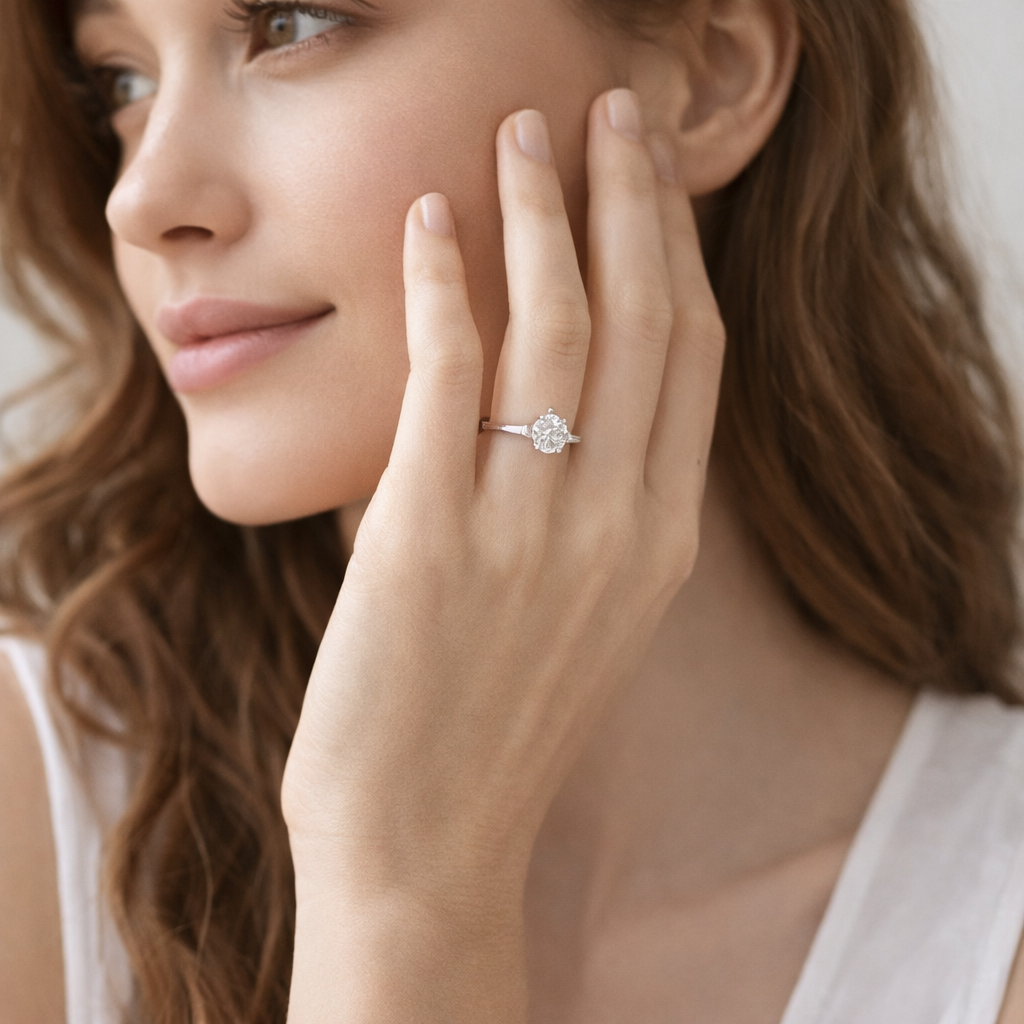 9K White Gold Twisted Band 4-Prong Round Lab-Grown Diamond Engagement Ring