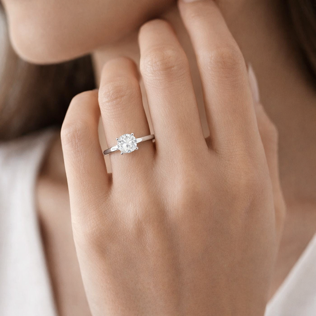 9K White Gold Oval Lab-Grown Diamond High-Set Hidden Halo Solitaire Engagement Ring